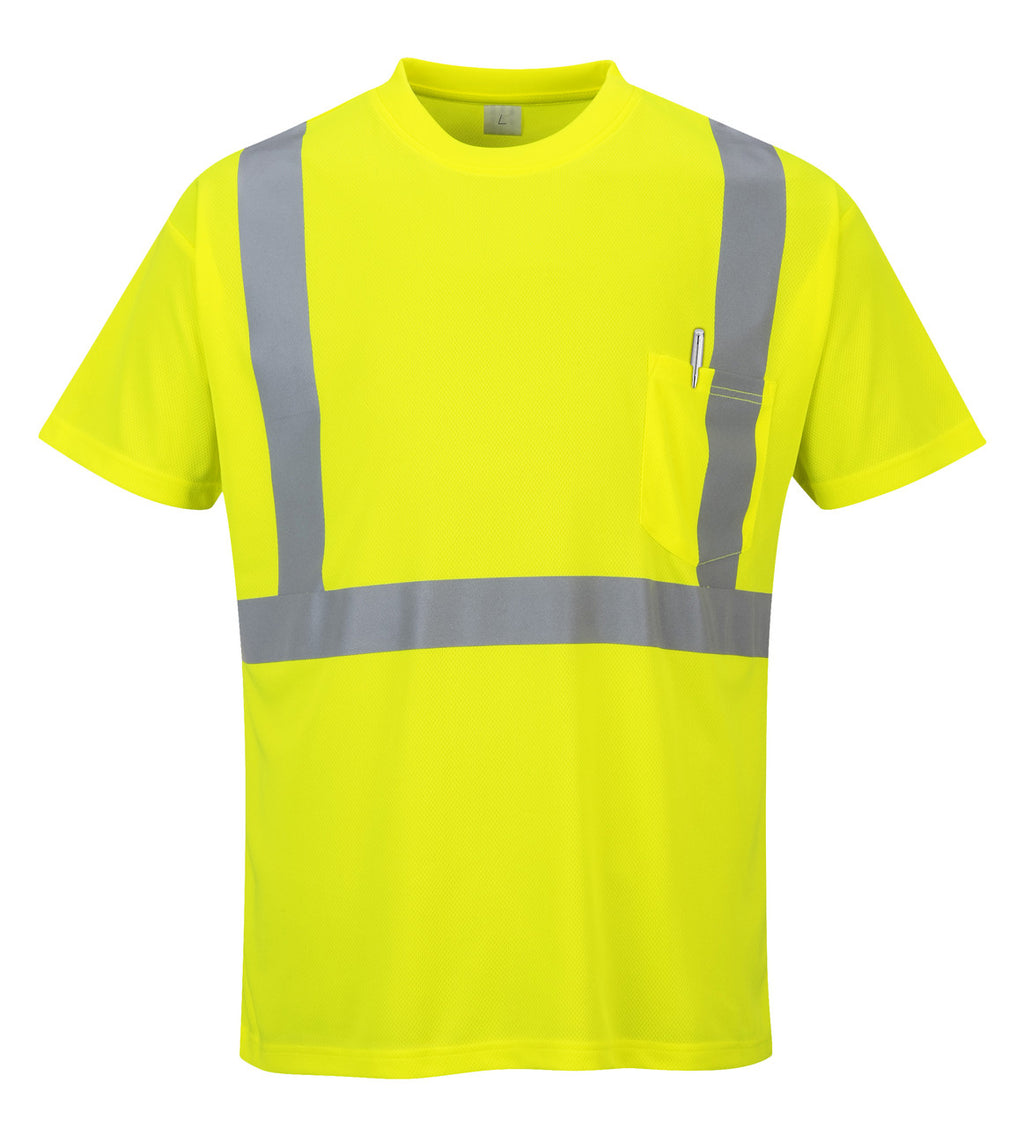 Portwest Hi- Vis Pocket T-Shirt - SET OF TWO : Front View Yellow