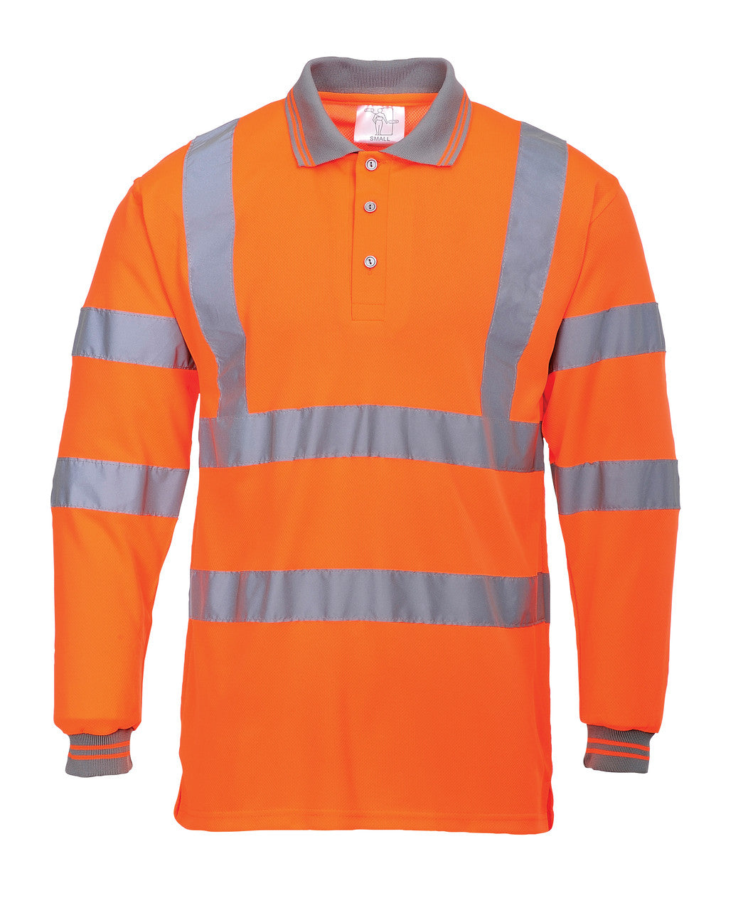 Portwest Hi-Vis Long Sleeved Polo - SET OF TWO: Front View Orange