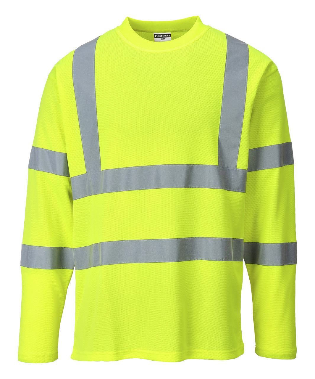 Portwest Cotton Comfort Long Sleeved T-Shirt - SET OF TWO: Front View Yellow