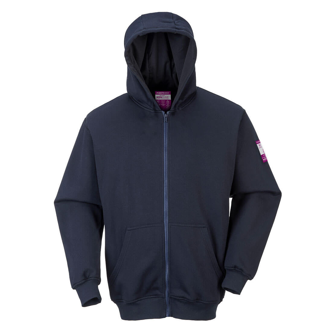PortWest Flame Resistant Zipper Front Hooded Sweatshirt - NAVY (UFR81)