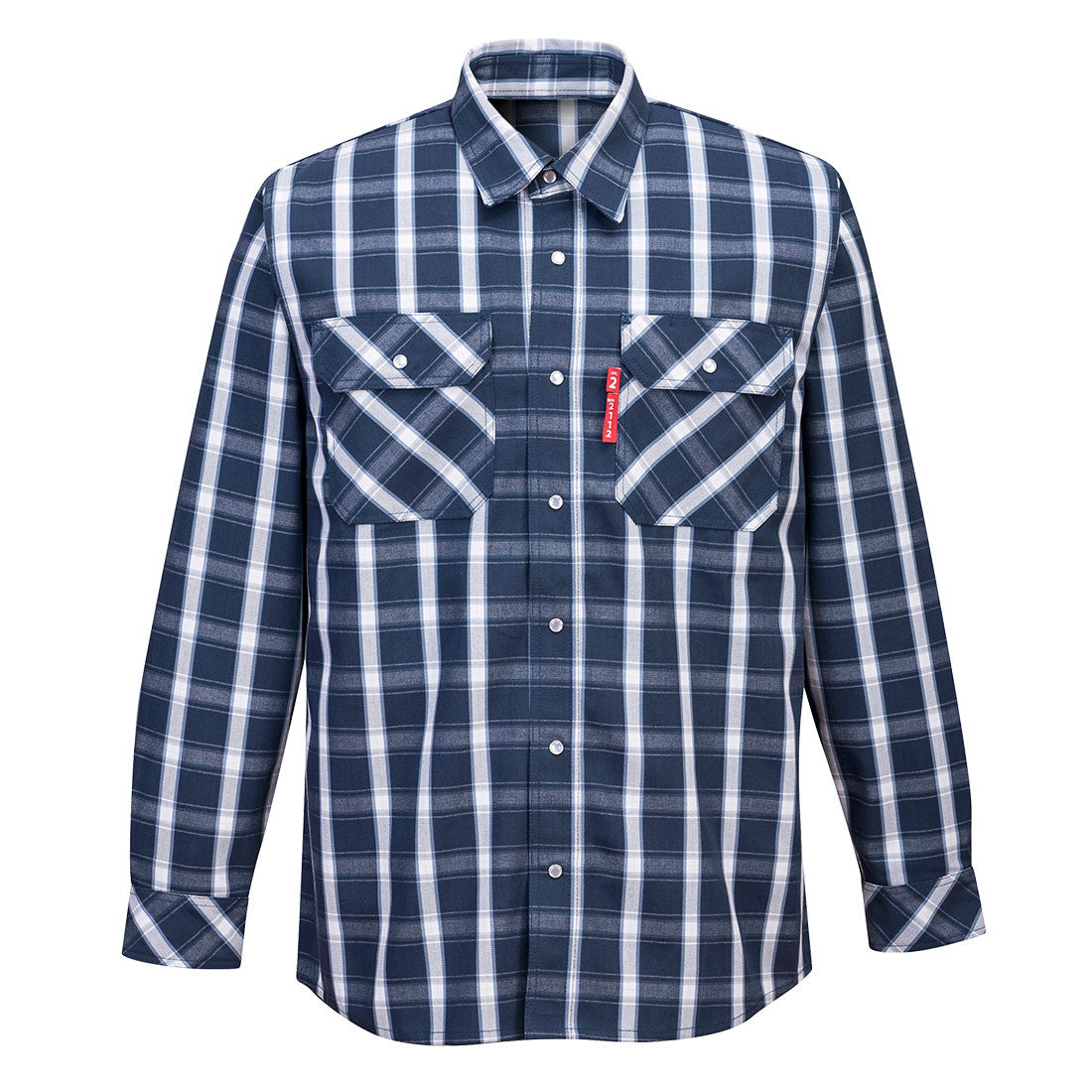 PortWest Bizflame 88/12 FR Plaid Shirt - Navy and White (UFR97)