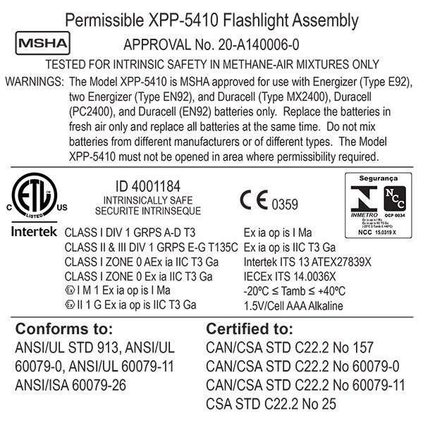 Intrinsically Safe Permissible Penlight XPP-5410G
