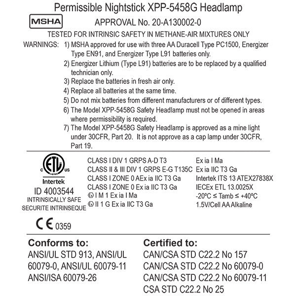 Intrinsically Safe Permissible Multi-Function Dual-Light™ Headlamp XPP-5458G